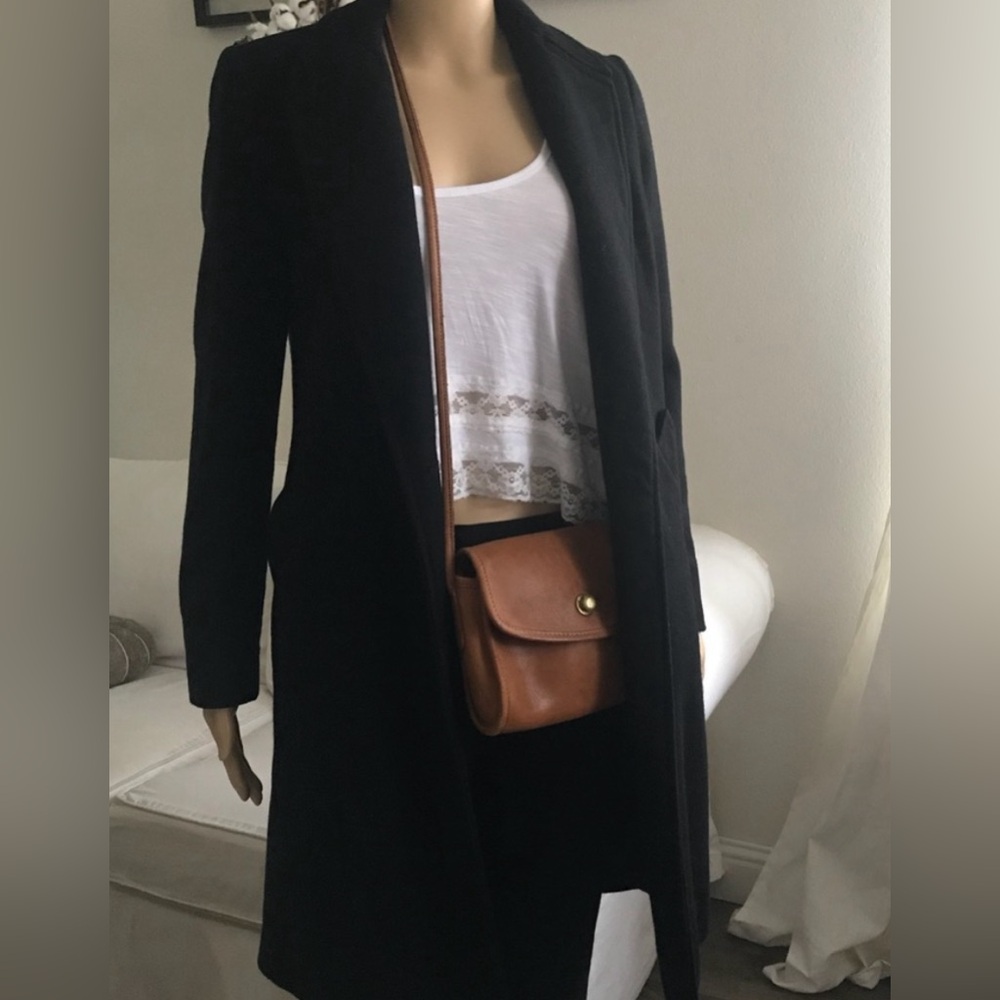 Zara Black Wool Blend Long Coat, XS